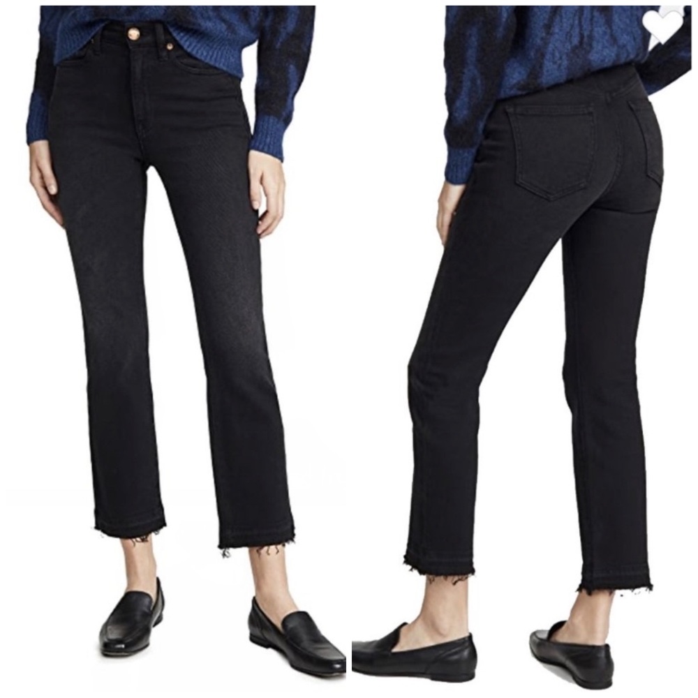 Ayr The Rocker Cropped Raw Fray Hem Jeans in Black